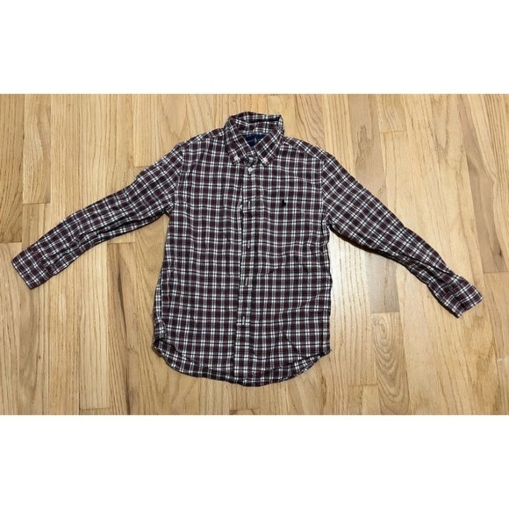 Ralph Lauren Kids Boys Size 7 Red Navy White Plaid Button Down Long Sleeve Shirt